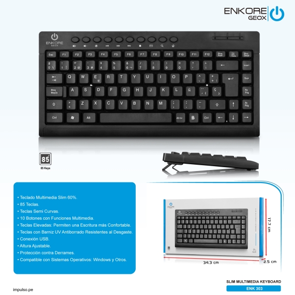 TECLADO MULTIMEDIA USB ENKORE GEOX  ENK303