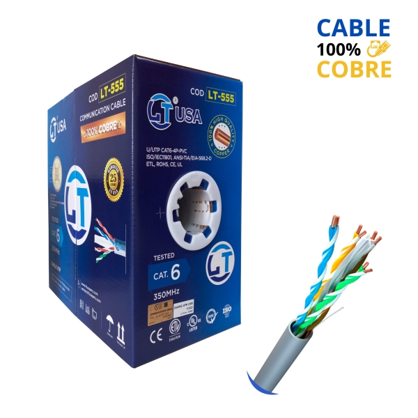 LT USA CABLE UTP CAT 6E 305MTS PURO COBRE GRIS LT-555