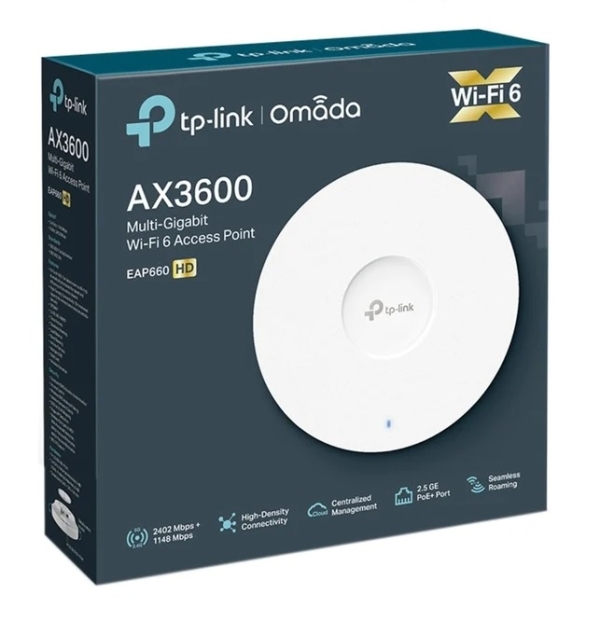 ACCESS POINT TP-LINK OMADA EAP660 WI-FI 6 AX3600, 1 PUERTO 2.5G, POE+, 2.4GHZ (1148MBPS) Y 5GHZ (2402MBPS)