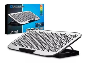 HA-80 COOLER DE LAPTOP  ALUMINIO/PLASTICO 02 COOLER 14CM LED AZUL