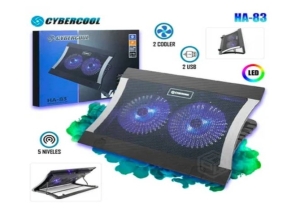 HA-83 COOLER DE LAPTOP  PLASTICO/METAL DETALLE DE ALUMINIO 02 COOLER 14CM LED AZUL